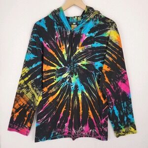 Line King Tie Dye Hoodie Mens XL Fits L Black Cotton Skate Y2K